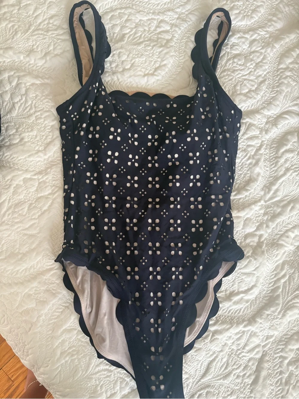 J CrewNavy Scallop One-Piece Swimsuit with Laser-Cut Pattern